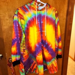 New Peace Sign Tie Dye Oversize Hoodie Dress